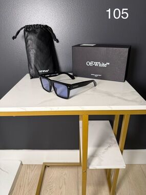 Off-White Black Rectangular Sunglasses with Blue Tint